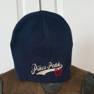 Navy Pikes Peak CO Embroidered Beanie NWOT